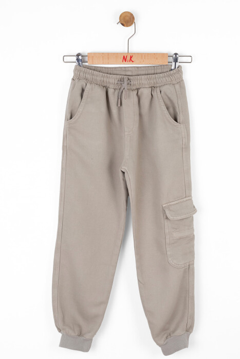 بنطلون للأولاد بجيوب شحن وخصر مرن وحزام وساق مرنة من 8 إلى 14 عامًا 67701 رمادي - 1