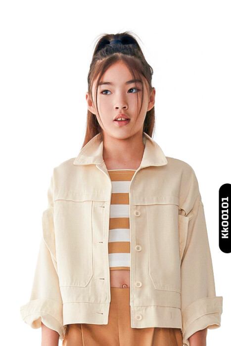 قميص بناتي بياقة مدببة وجيب مزدوج وأزرار من 8 إلى 14 سنة 36707 - 1