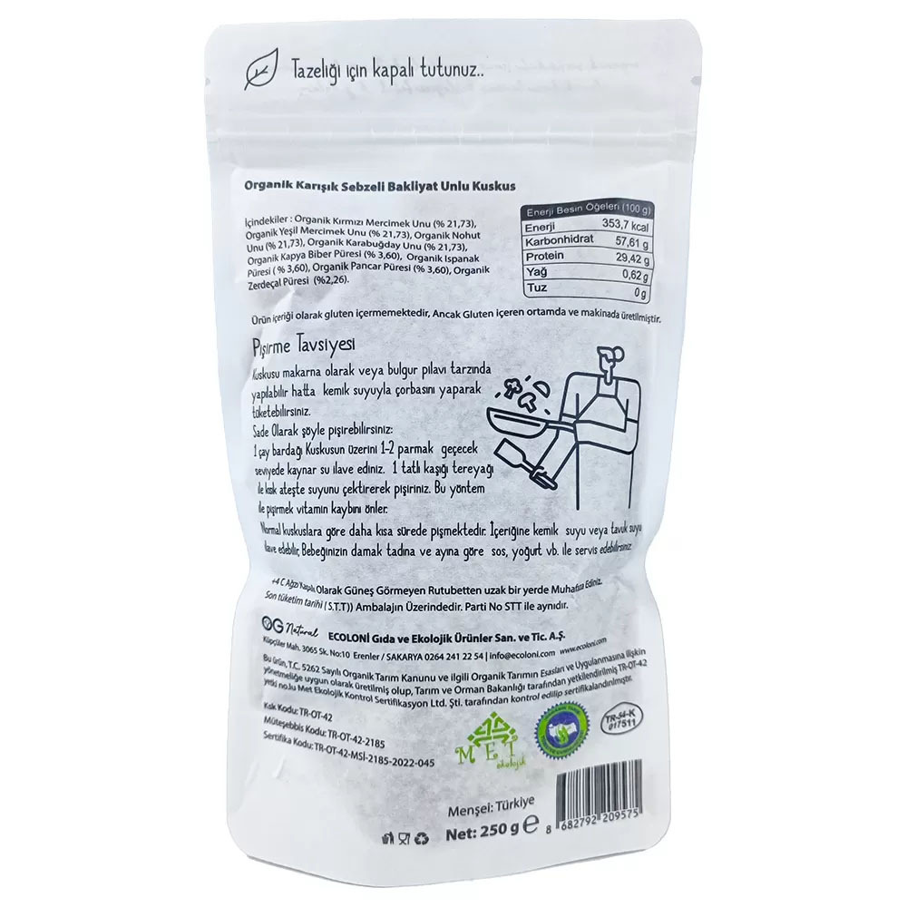 OG Natural Organik Karışık Sebzeli Bakliyat Unlu Bebek Kuskus 250 Gr - 2