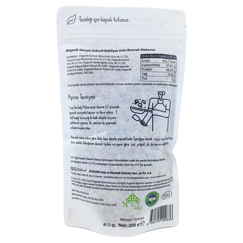 OG Natural Organik Karışık Sebzeli Bakliyat Unlu Boncuk Makarna 200 Gr - 2