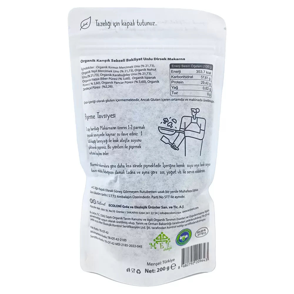OG Natural Organik Karışık Sebzeli Bakliyat Unlu Dirsek Makarna 200 Gr - 2