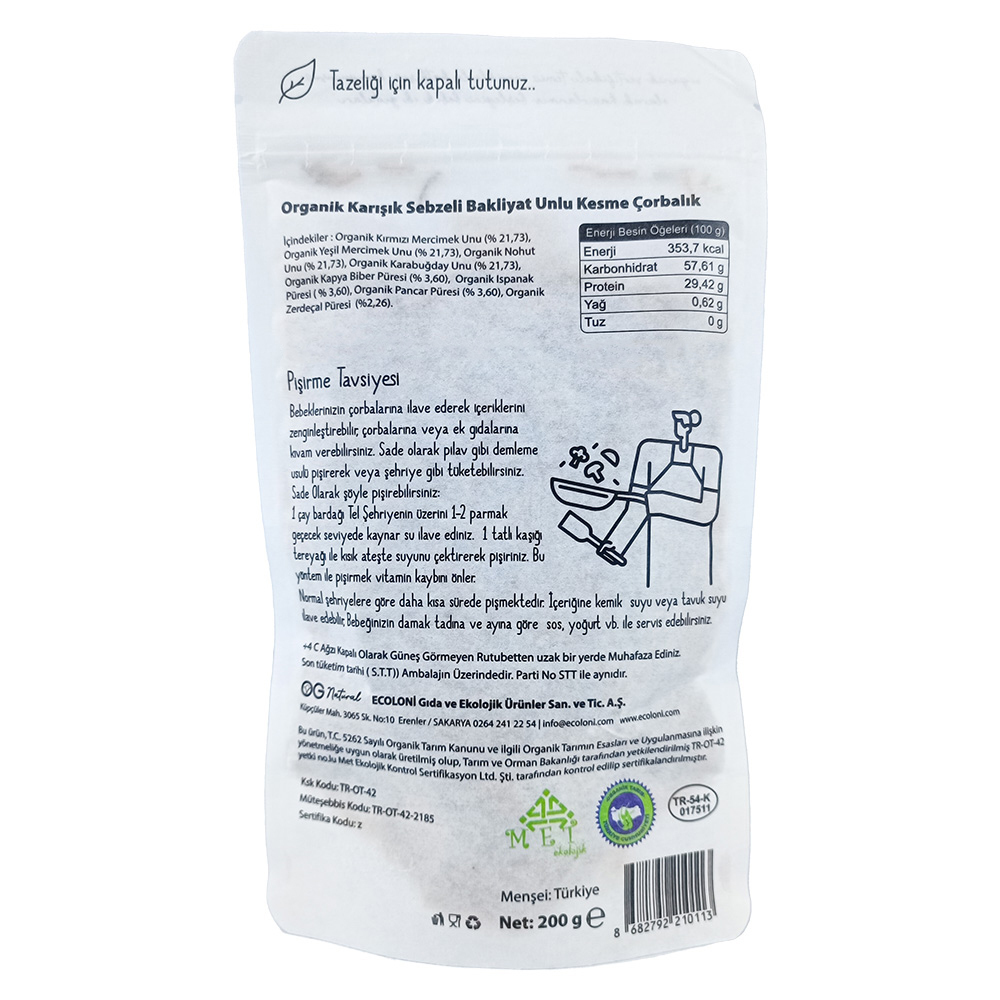 OG Natural Organik Karışık Sebzeli Bakliyat Unlu Kesme Çorbalık 200 Gr - 3