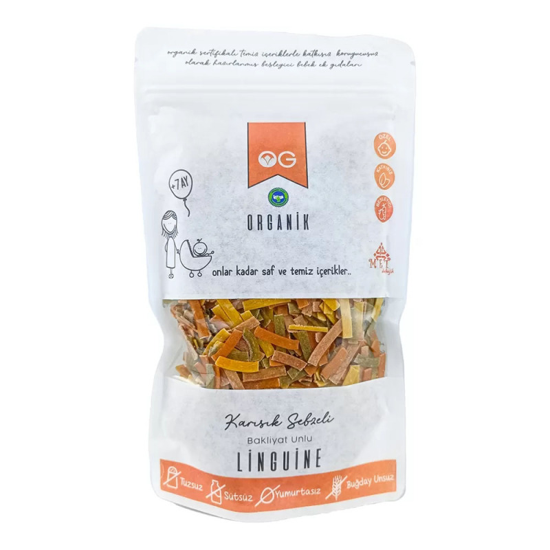 OG Natural Organik Karışık Sebzeli Bakliyat Unlu Şerit Makarna Linguine 200 Gr - 1