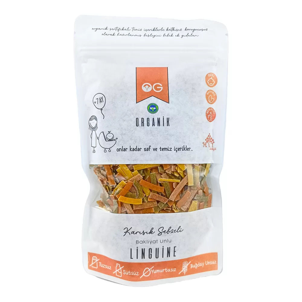 OG Natural Organik Karışık Sebzeli Bakliyat Unlu Şerit Makarna Linguine 200 Gr - 1