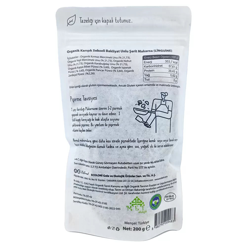 OG Natural Organik Karışık Sebzeli Bakliyat Unlu Şerit Makarna Linguine 200 Gr - 2