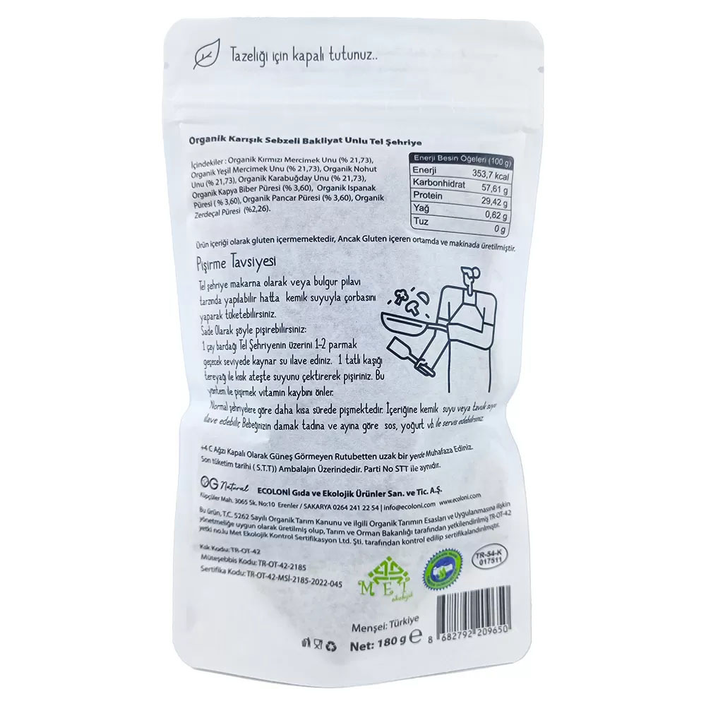 OG Natural Organik Karışık Sebzeli Bakliyat Unlu Tel Şehriye 180 Gr - 2