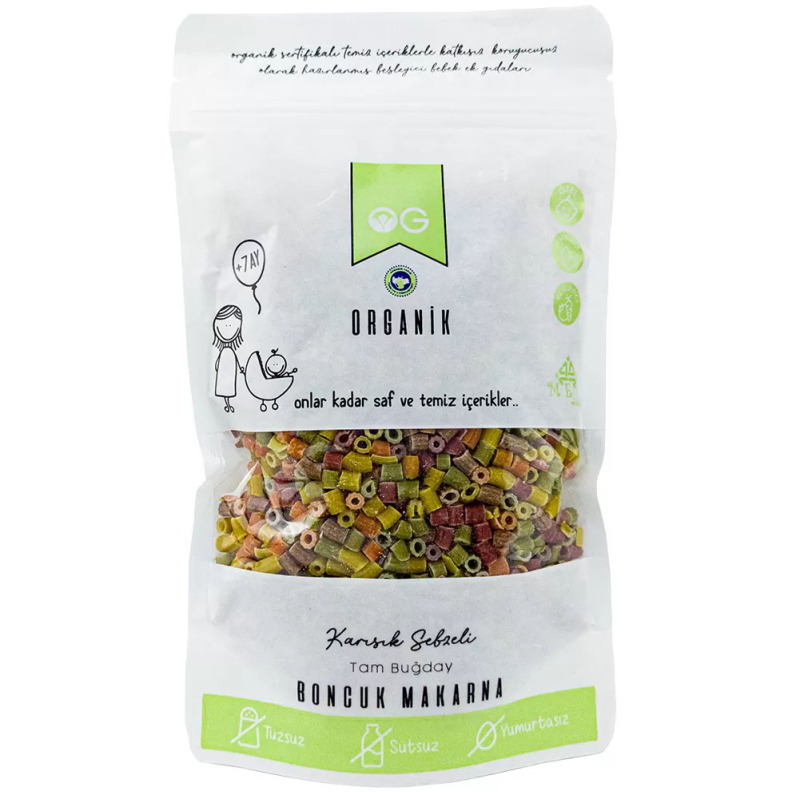 OG Natural Organik Karışık Sebzeli Tam Buğday Boncuk Makarna 200 Gr - 1