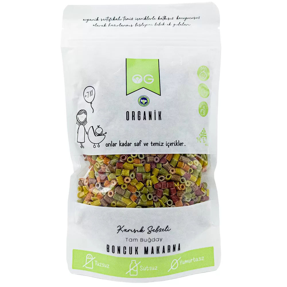 OG Natural Organik Karışık Sebzeli Tam Buğday Boncuk Makarna 200 Gr - 1