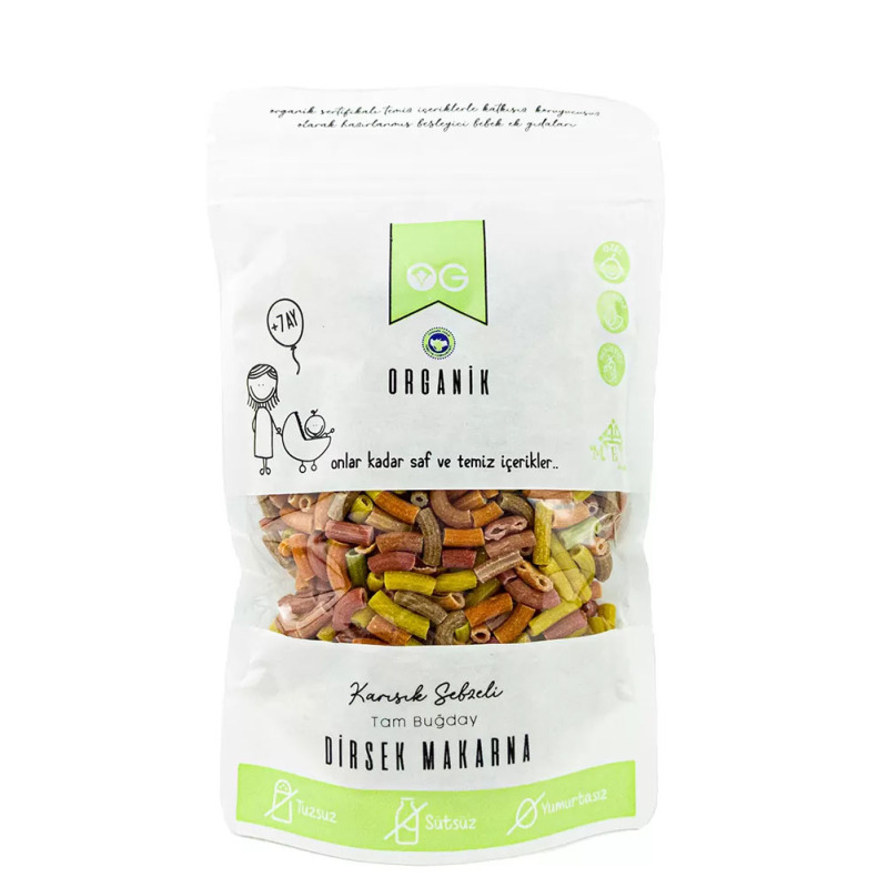 OG Natural Organik Karışık Sebzeli Tam Buğday Dirsek Makarna 200 Gr - 1