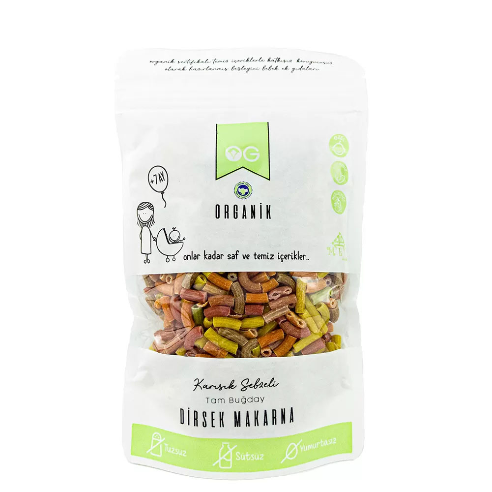 OG Natural Organik Karışık Sebzeli Tam Buğday Dirsek Makarna 200 Gr - 1
