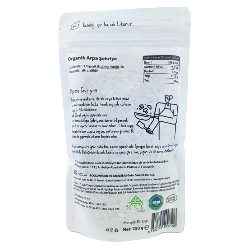 OG Natural Organik Sade Arpa Şehriye 250 Gr - 2