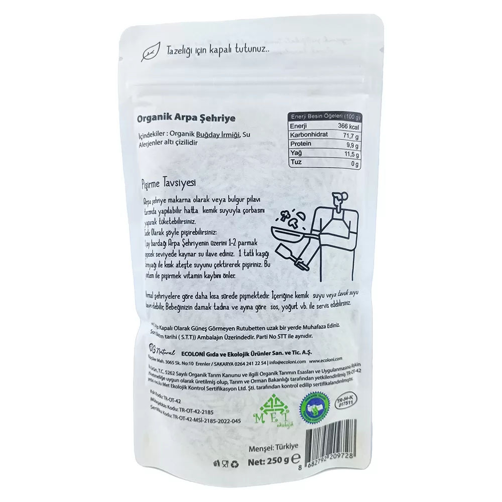 OG Natural Organik Sade Arpa Şehriye 250 Gr - 2