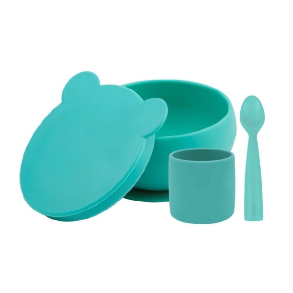 OiOi Blw I Silikon Beslenme Seti 3'Lü (Kaseli) Aqua Green - OiOi