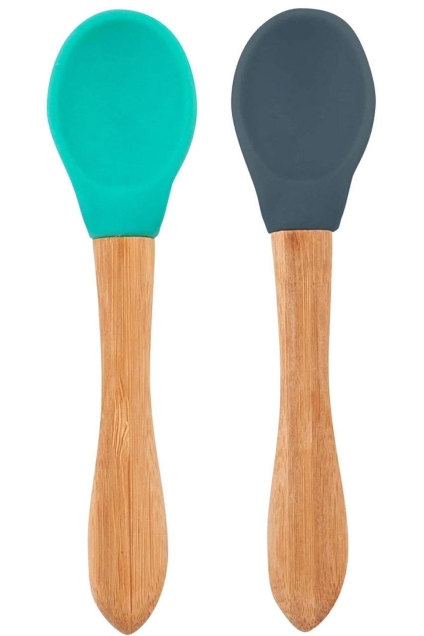 OiOi Bambu Saplı Silikon Mama Kaşığı 2li Aqua Green / Deep Blue - 1
