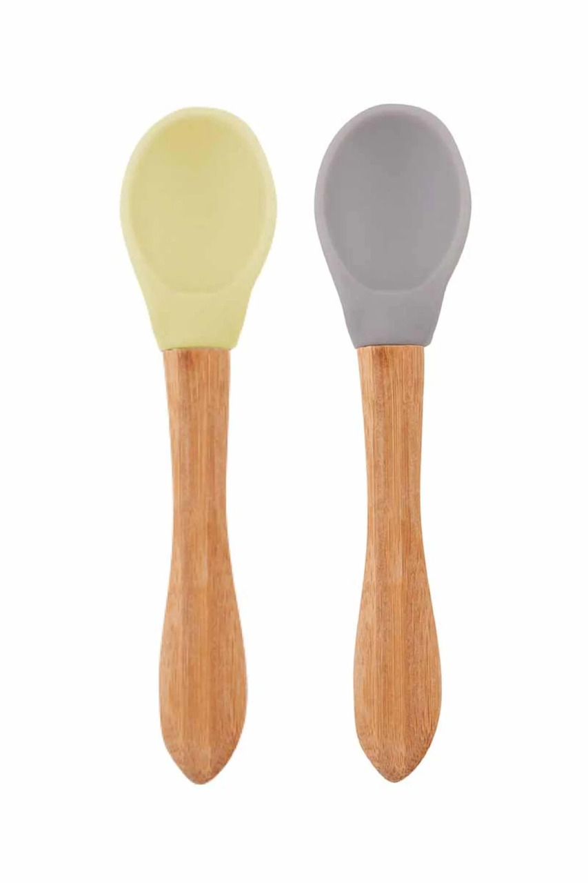 OiOi Bambu Saplı Silikon Mama Kaşığı 2li Mellow Yellow / Powder Grey - 1