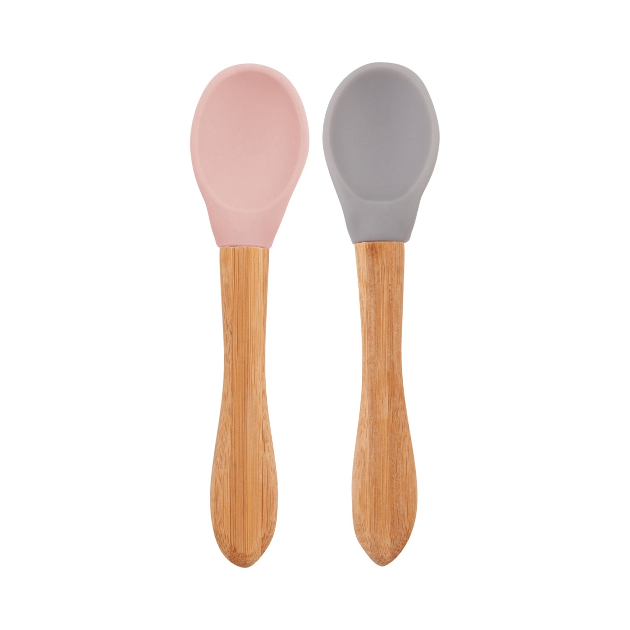 OiOi Bambu Saplı Silikon Mama Kaşığı 2li Pinky Pink / Powder Grey - 1