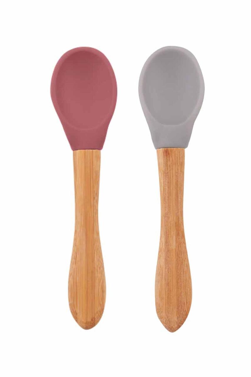 OiOi Bambu Saplı Silikon Mama Kaşığı 2li Velvet Rose / Powder Grey - 1