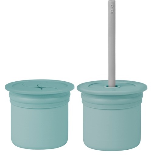 OiOi Ham+Hüp Pipetli Silikon Bardak Seti Aqua Green / Powder Grey - OiOi