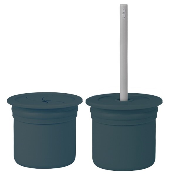 OiOi Ham+Hüp Pipetli Silikon Bardak Seti Deep Blue / Powder Grey - OiOi