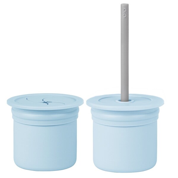 OiOi Ham+Hüp Pipetli Silikon Bardak Seti Mineral Blue / Powder Grey - OiOi