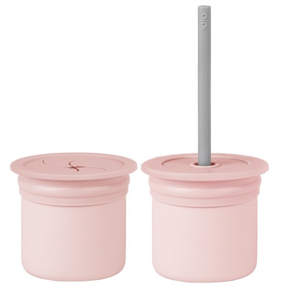 OiOi Ham+Hüp Pipetli Silikon Bardak Seti Pinky Pink / Powder Grey - OiOi