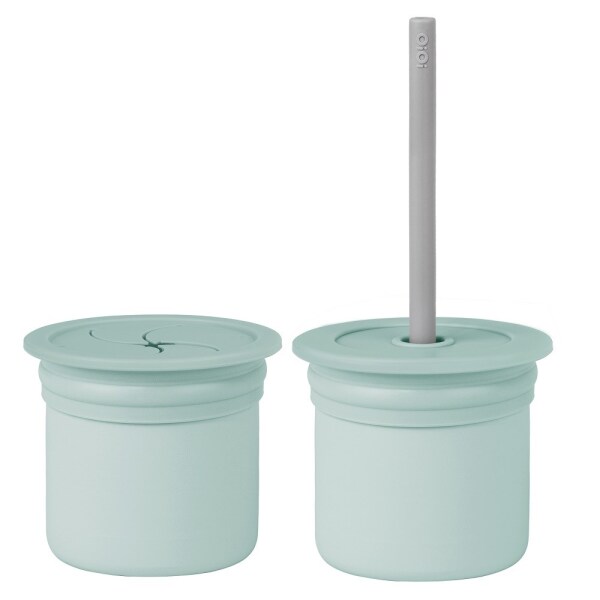 OiOi Ham+Hüp Pipetli Silikon Bardak Seti River Green / Powder Grey - OiOi