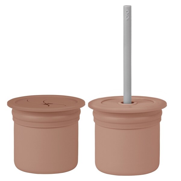 OiOi Ham+Hüp Pipetli Silikon Bardak Seti Woody Brown / Powder Grey - OiOi