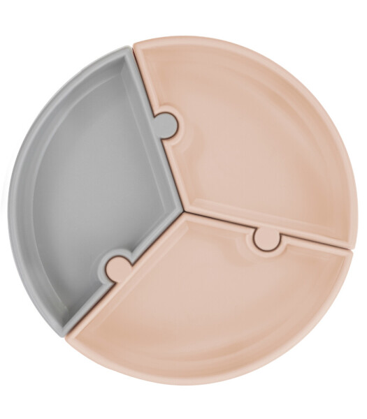 OiOi Puzzle Vakum Tabanlı Silikon Tabak Bubble Beige / Powder Grey - OiOi