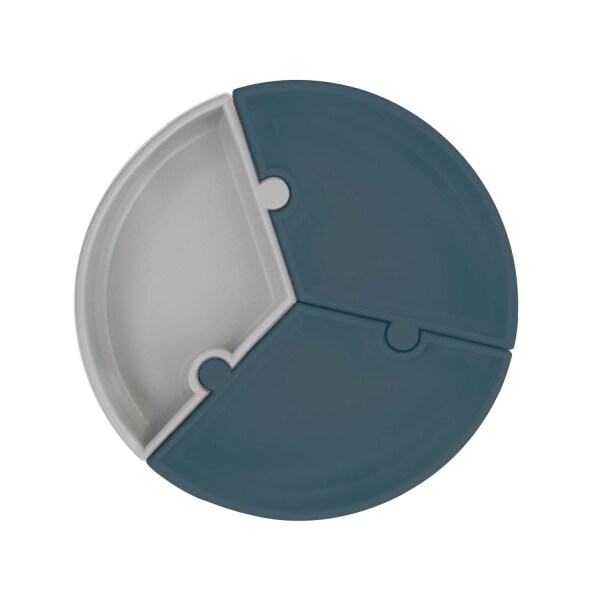 OiOi Puzzle Vakum Tabanlı Silikon Tabak Deep Blue / Powder Grey - OiOi