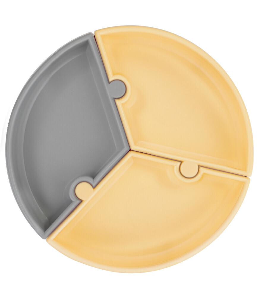 OiOi Puzzle Vakum Tabanlı Silikon Tabak Mellow Yellow / Powder Grey - 1