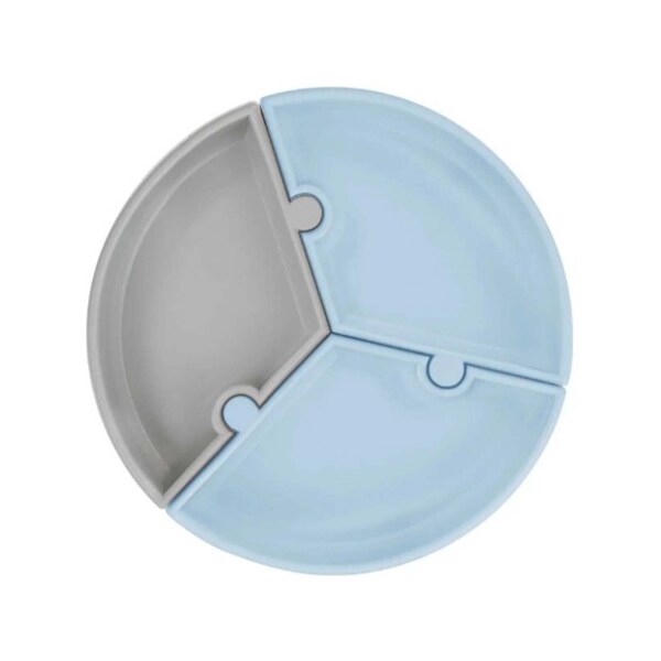 OiOi Puzzle Vakum Tabanlı Silikon Tabak Mineral Blue / Powder Grey - OiOi