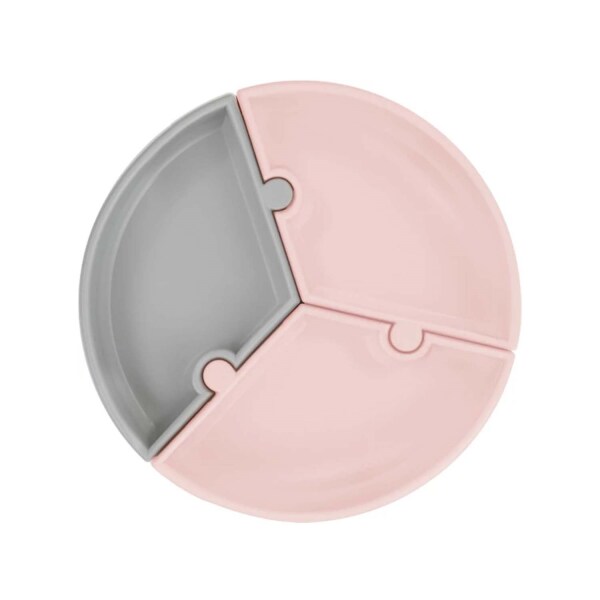 OiOi Puzzle Vakum Tabanlı Silikon Tabak Pinky Pink / Powder Grey - OiOi