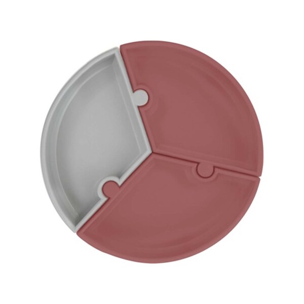 OiOi Puzzle Vakum Tabanlı Silikon Tabak Velvet Rose / Powder Grey - OiOi