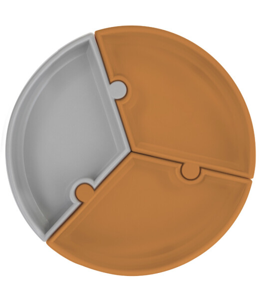 OiOi Puzzle Vakum Tabanlı Silikon Tabak Woody Brown / Powder Grey - OiOi