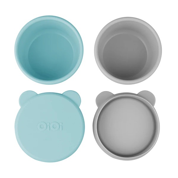 OiOi Silikon Kapaklı Mini Kase 2'Li Mini Bites Aqua Green / Powder Grey - OiOi