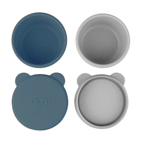 OiOi Silikon Kapaklı Mini Kase 2'Li Mini Bites Deep Blue / Powder Grey - OiOi