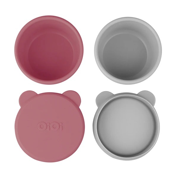 OiOi Silikon Kapaklı Mini Kase 2'Li Mini Bites Velvet Rose / Powder Grey - OiOi
