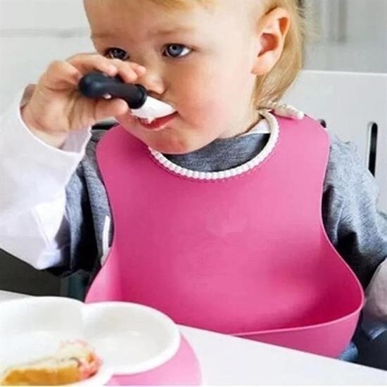 BUFFER® Çocuk Bebek Mama Önlüğü Dökülme Engelleyici Bükülebilir Pembe - 1
