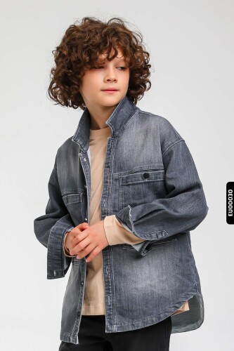 Pamuklu Erkek Çocuk Düğmeli Jeans Kot Gömlek 5-14 Yaş 23144 - 1