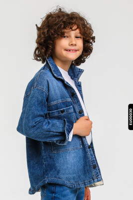 Pamuklu Erkek Çocuk Düğmeli Jeans Kot Gömlek 5-14 Yaş 23144 - 2
