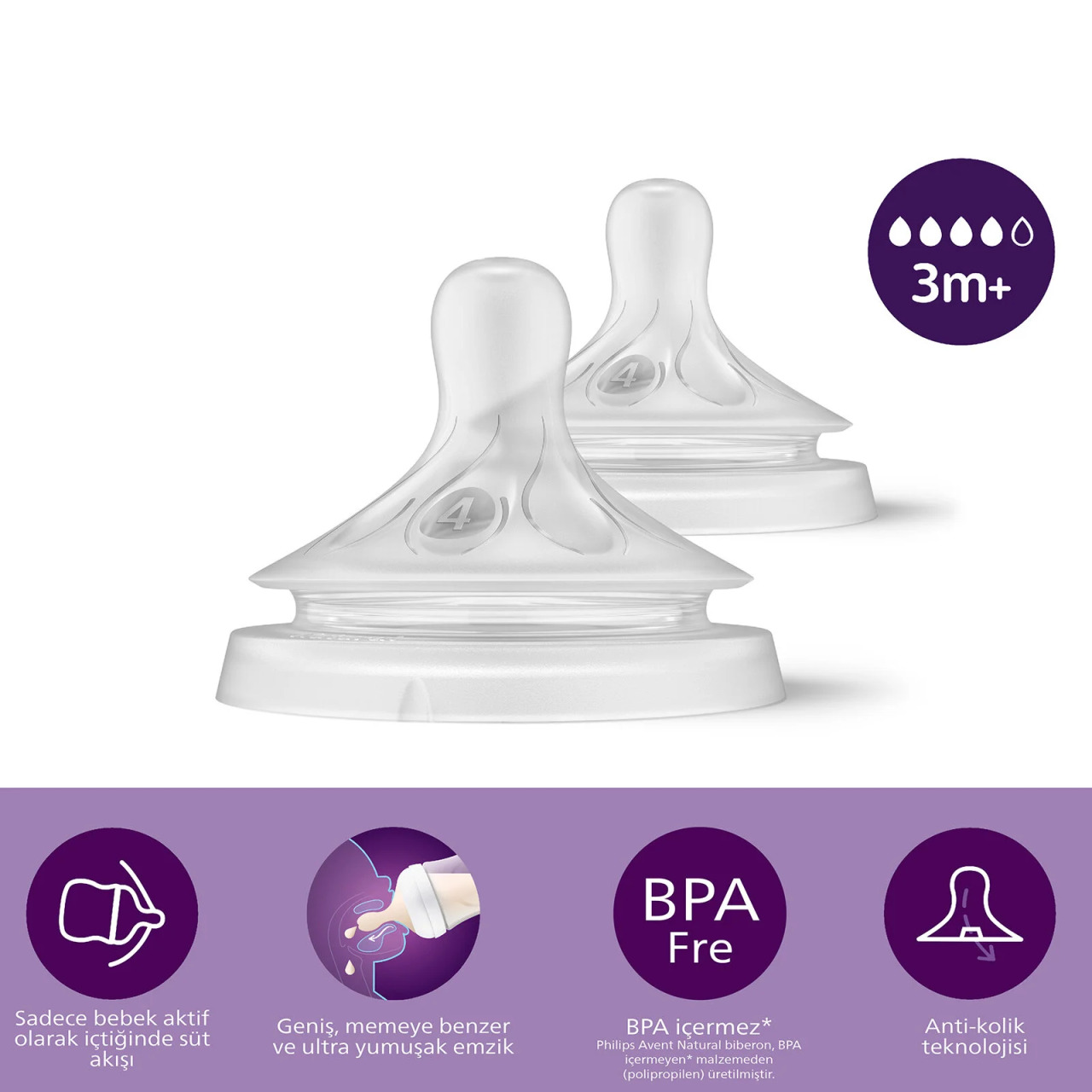 حلمات رضاعة فيليبس أفينت ناتشورال ريسبونس - عبوة من قطعتين - رقم 4 - للأطفال من عمر 3 أشهر فما فوق - 1
