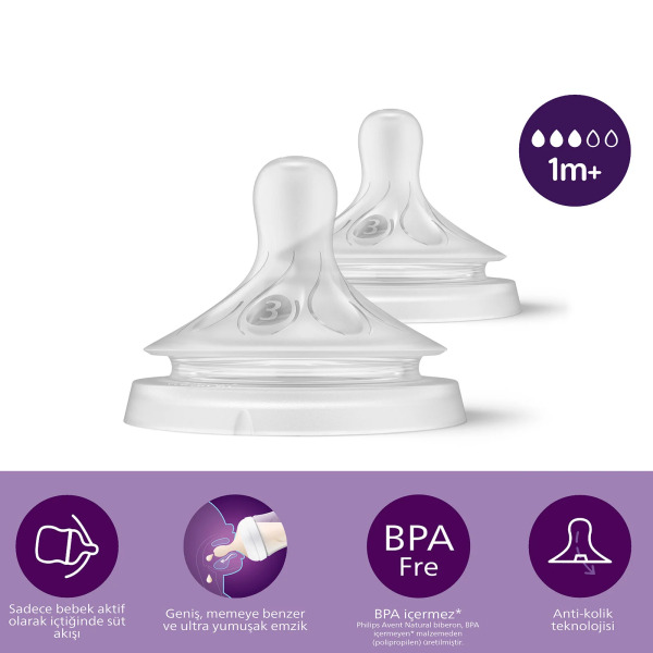 مجموعة حلمات رضاعة الأطفال من Philips Avent Natural Response، عبوتان، رقم 3، للأطفال من عمر شهر فما فوق - Philips Avent