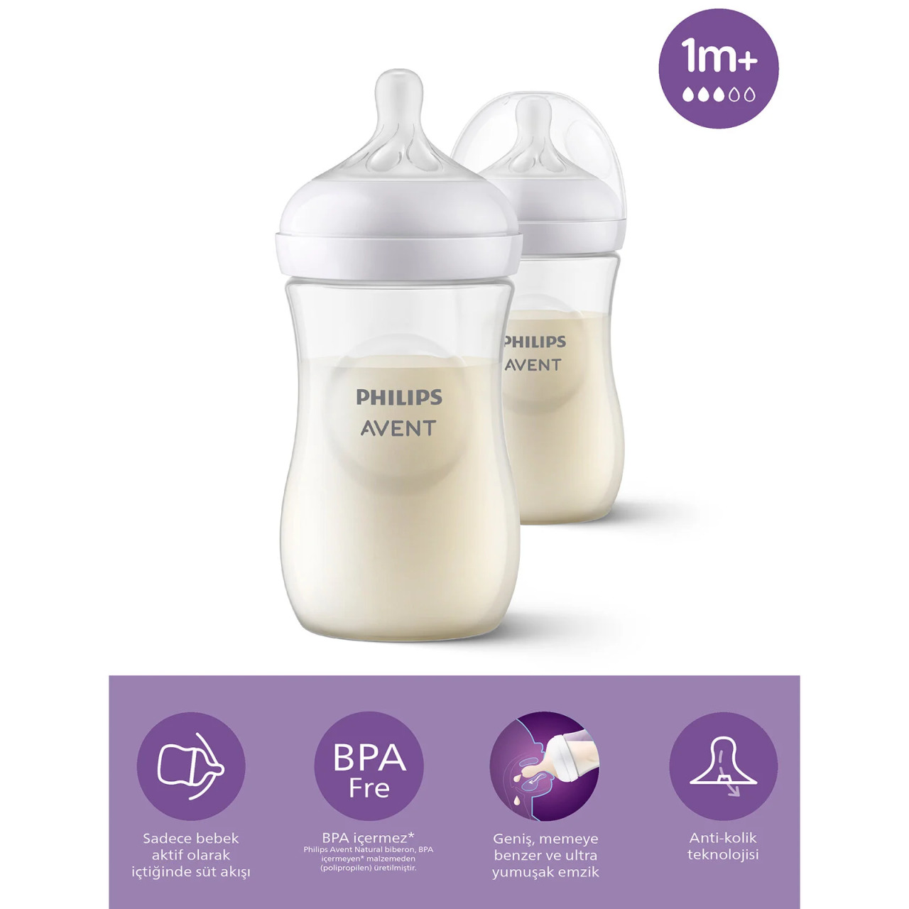 Philips Avent Doğal Tepkili Natural Response PP 2'Li Biberon Seti 260 ml 1+ Ay - 1
