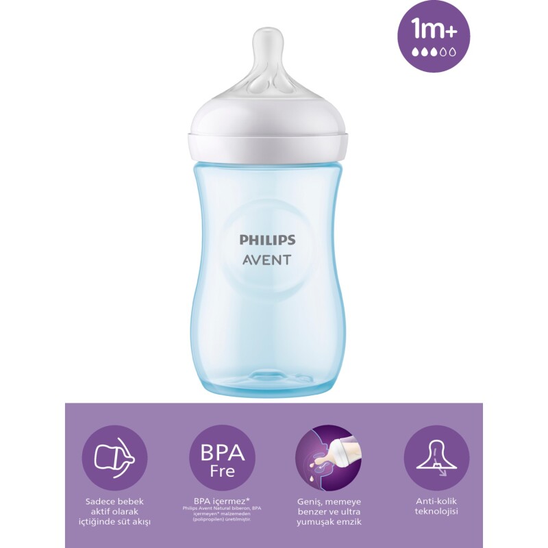 Philips Avent Doğal Tepkili Natural Response PP Biberon 260 ml 1+ Ay Mavi - 1