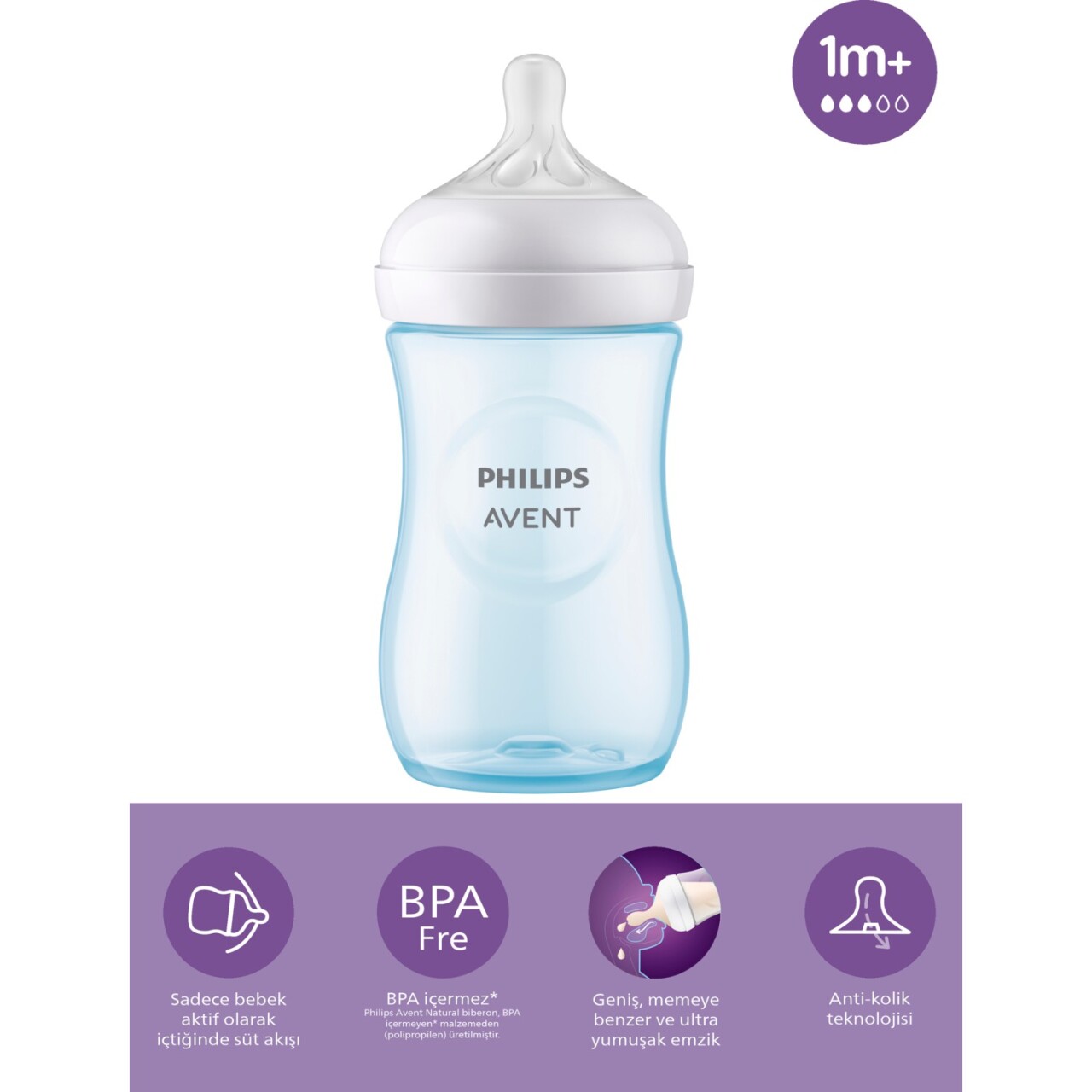 Philips Avent Doğal Tepkili Natural Response PP Biberon 260 ml 1+ Ay Mavi - 1