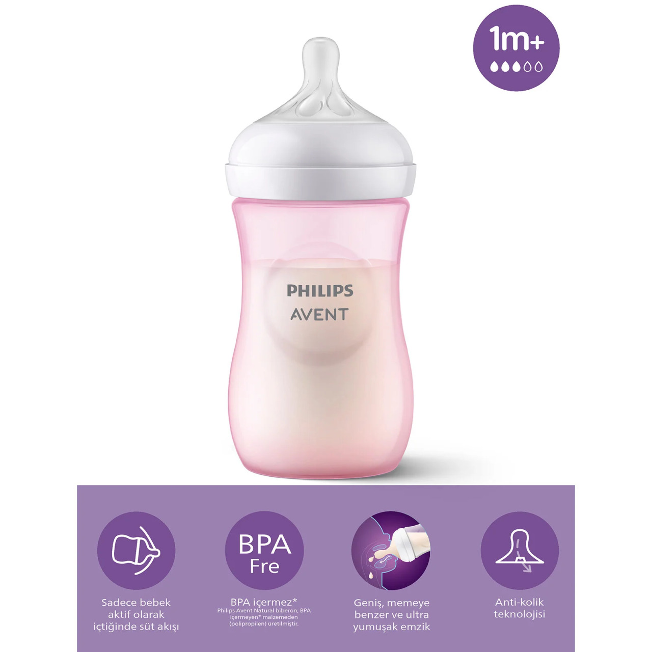 Philips Avent Doğal Tepkili Natural Response PP Biberon 260 ml 1+ Ay Pembe - 1