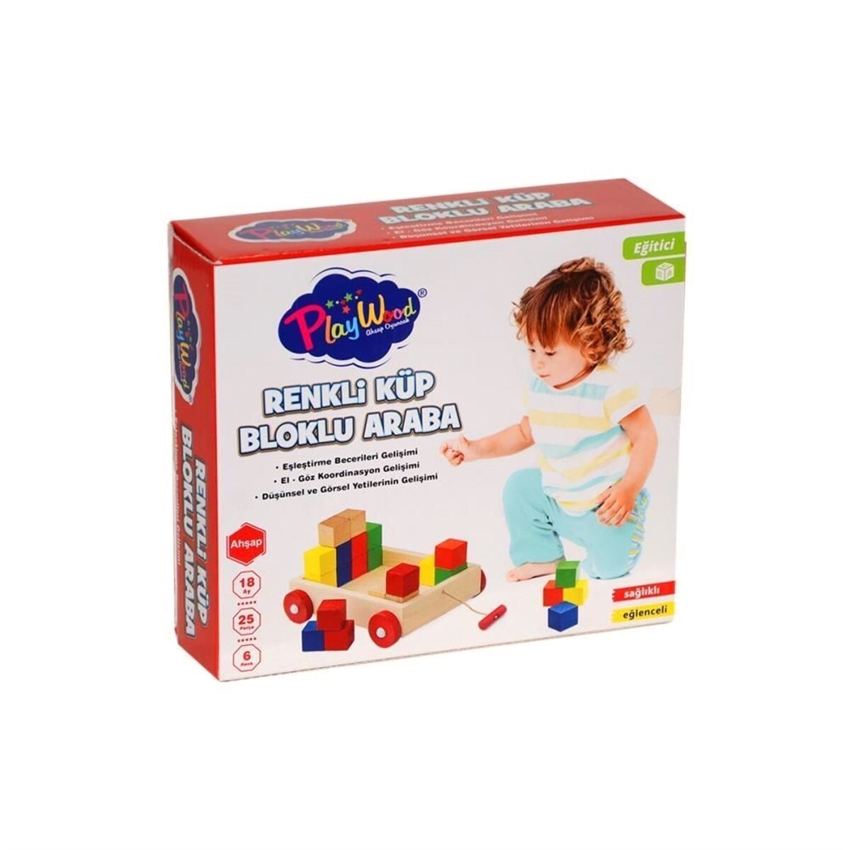 PlayWood Ahşap Renkli Küp Bloklu Araba 312 - 3