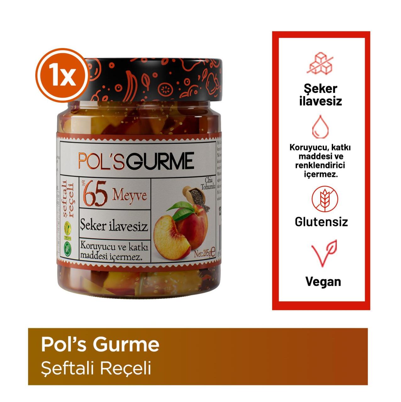 Pol’s Gurme Chia Tohumlu Şekersiz Şeftali Reçeli 285 Gr - 1