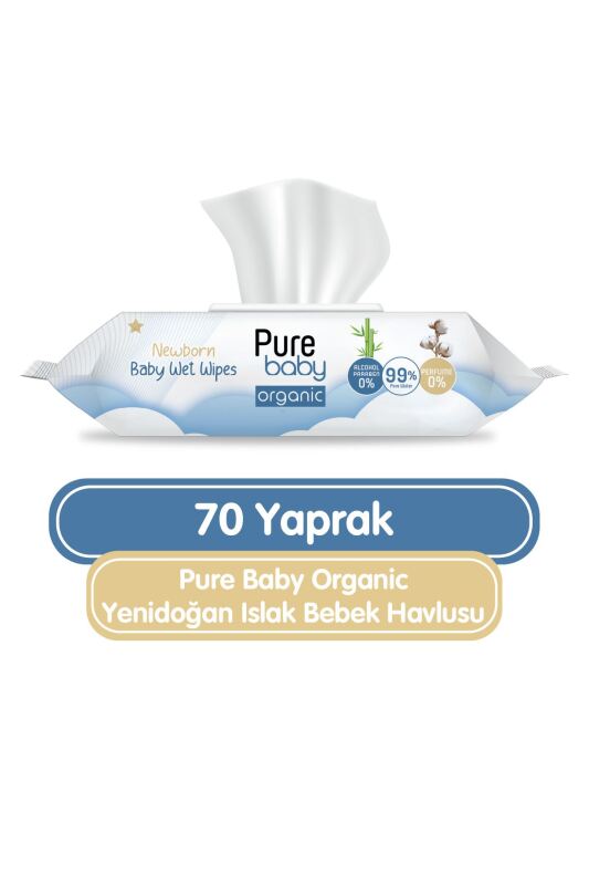 Pure Baby Organic Yenidoğan Islak Havlu Mendil 70 Yaprak - 1