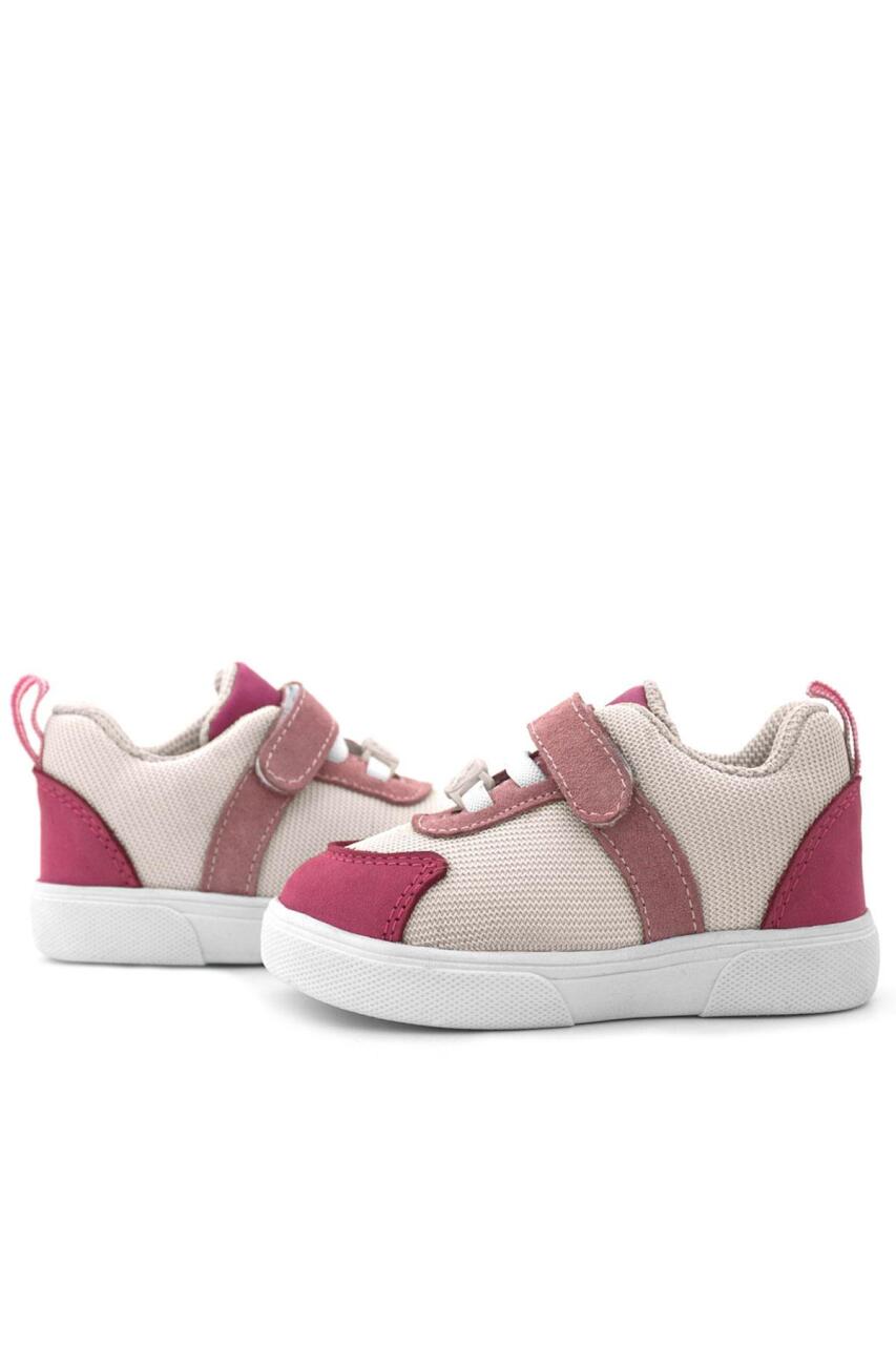 حذاء راكر بلاس من الجلد الطبيعي باللون الوردي الكريمي مع شريط فيلكرو للفتيات الصغيرات - 8